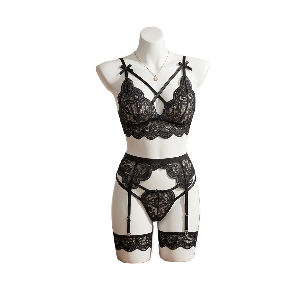 Garter Belt Set - Conjunto de lencería de encaje floral